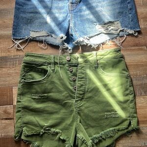We The Free Olive Green Distressed High-Rise Jean Shorts